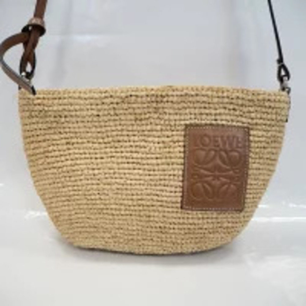 Loewe Pochette Raffia Shoulder Bag Brown Basket Beige